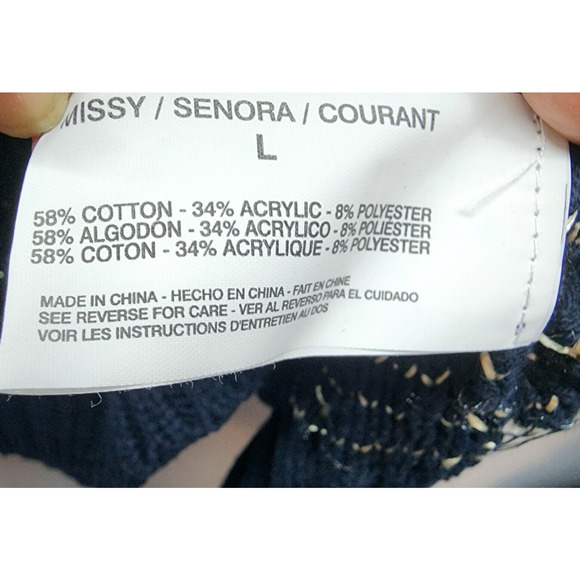 NWT Nine West Jeans Sweater LARGE Cowl Neck Wicked Navy Roxanne Missy Shiny NEW - Picture 11 of 11